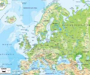 yapboz Avrupa Haritası. Avrupa Kıtası ile Rusya Ural Dağları'na uzanır.